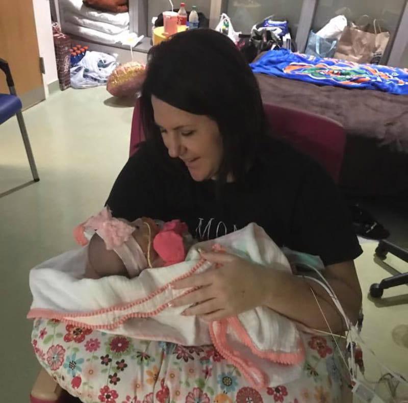 Stephanie Lewis holding McKenna for the first time. (Photo courtesy of Stephanie Lewis)